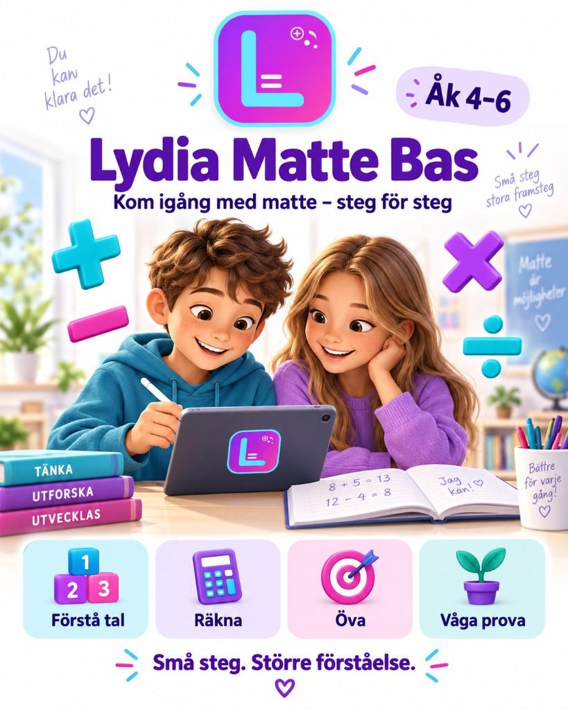Lydia Matte Bas – steg-för-steg i talförståelse, decimaltal och de fyra räknesätten för åk 4–6.